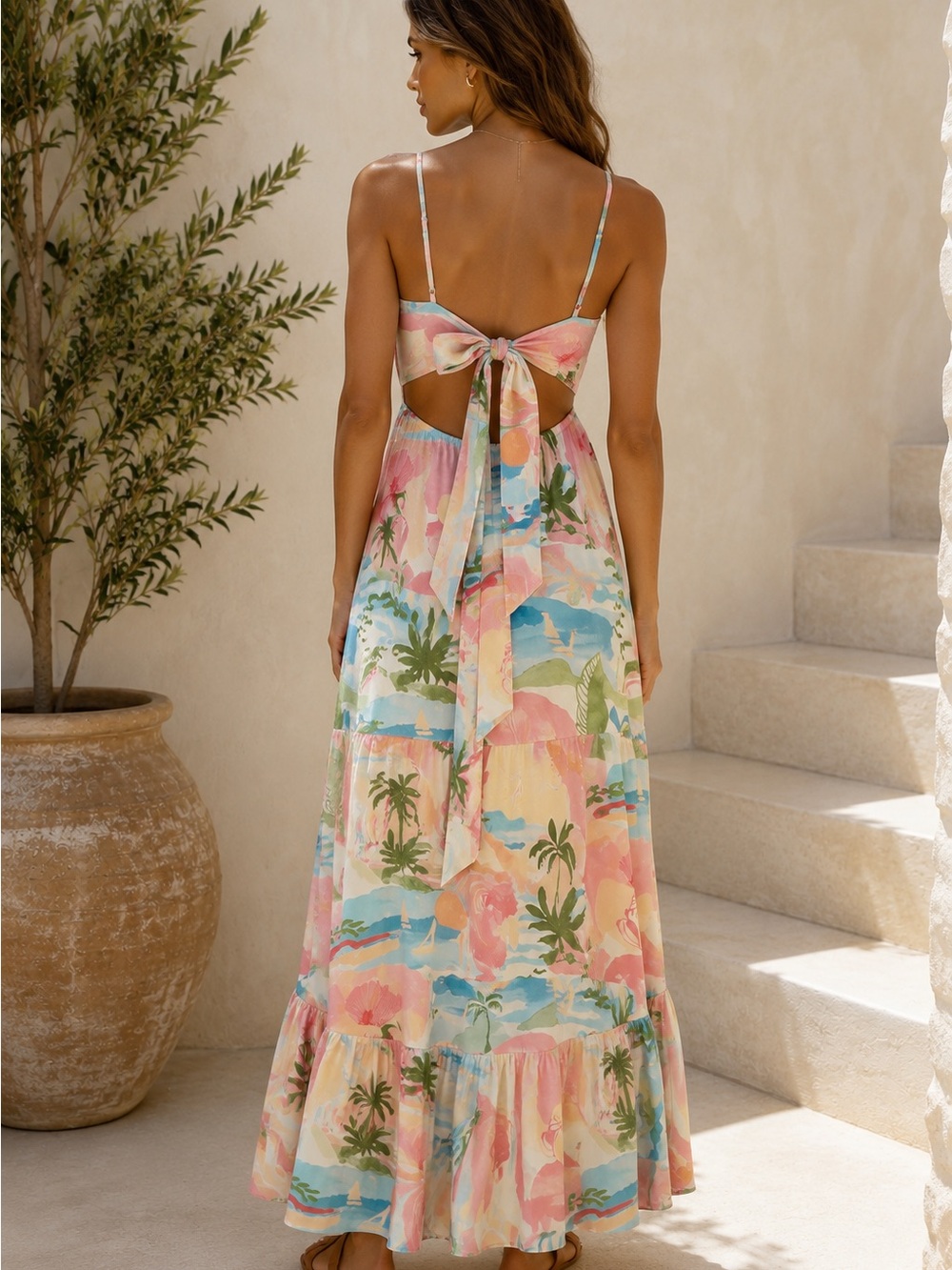 Paper Heart Coastal Tequila Sunrise Maxi Dress Tropical Print NWT Size M - Picture 2 of 10